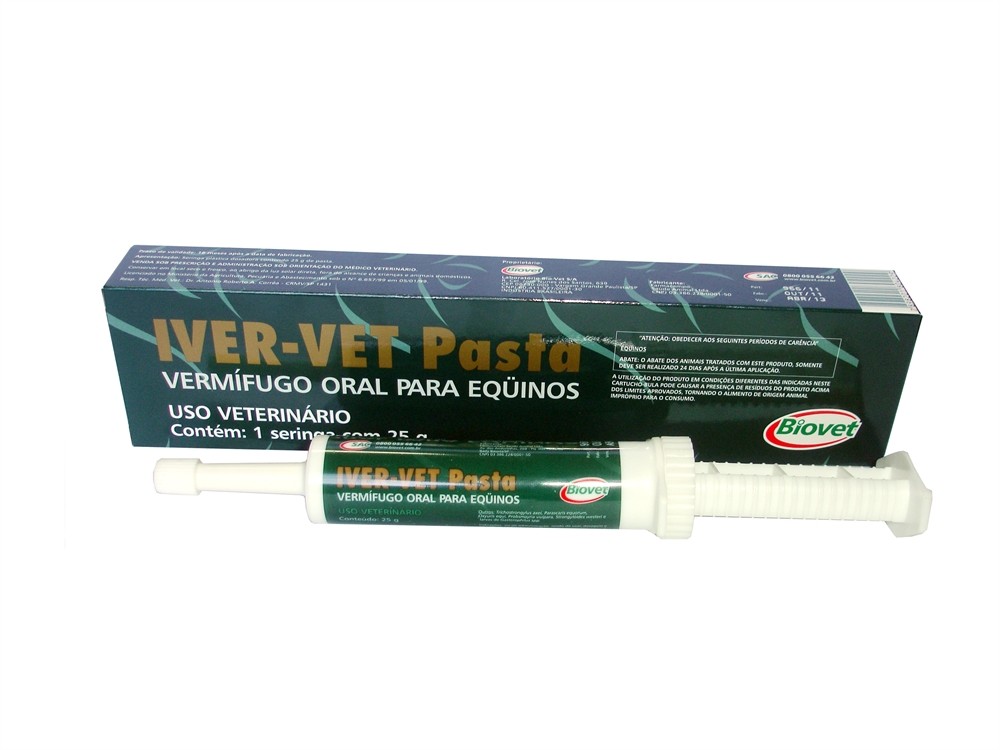 Iver-Vet Pasta Seringas plásticas dosadoras contendo 25g de pasta