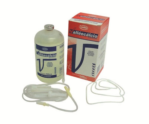 ValléeCálcio Frasco de 500ml com agulha e equipo.